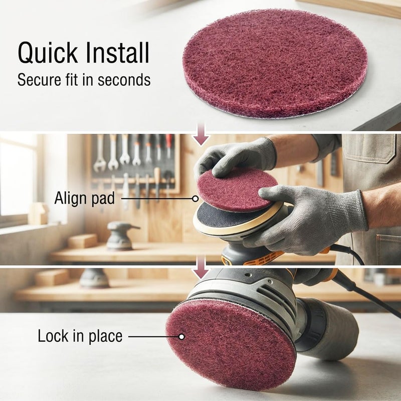 JUNLIXN 4 Inch Mixed Grit Drill Brush Scrubber Scouring Pads, 20 Pcs Hook & Loop Power Scrubber Scour for Rotary Tools, Random Orbital Sander (180#/400#/800#/1200#) - Image 5